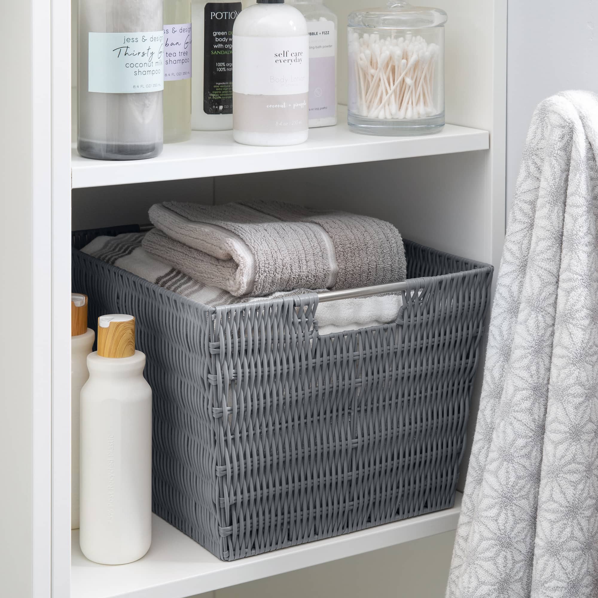 Simplify Large Charcoal Rattan Storage Tote Basket